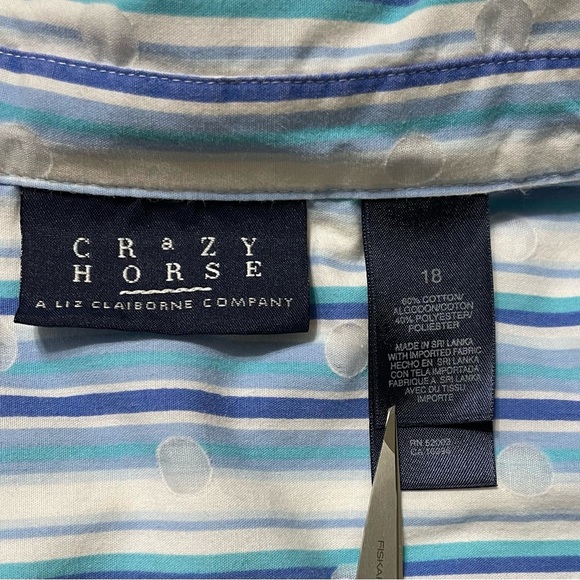 Liz Claiborne Blue and White Striped Sleeveless Button Down - Picture 4 of 6